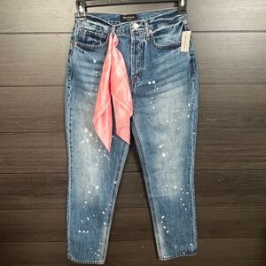 Juicy Couture Women Jeans Paint Splatter Straight Leg‎ Size 25 Blue Y2K W/ Scarf